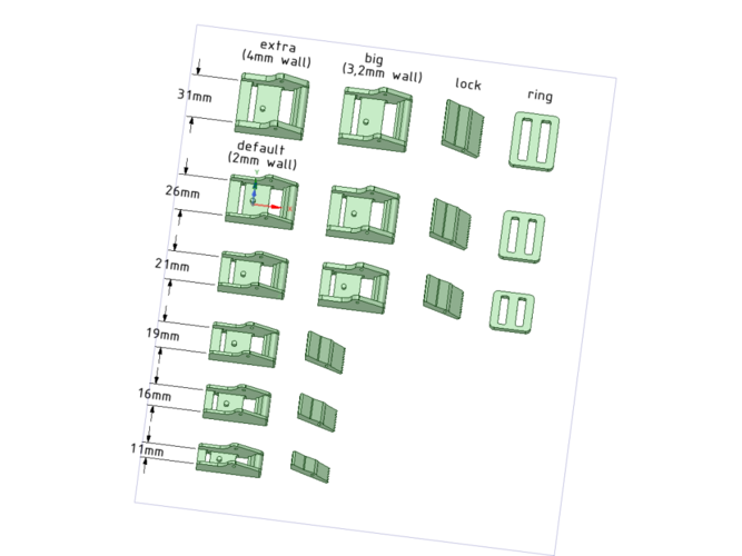 Flat belts buckles - 10,15,18,20 mm - very strong design 3D Print 257164