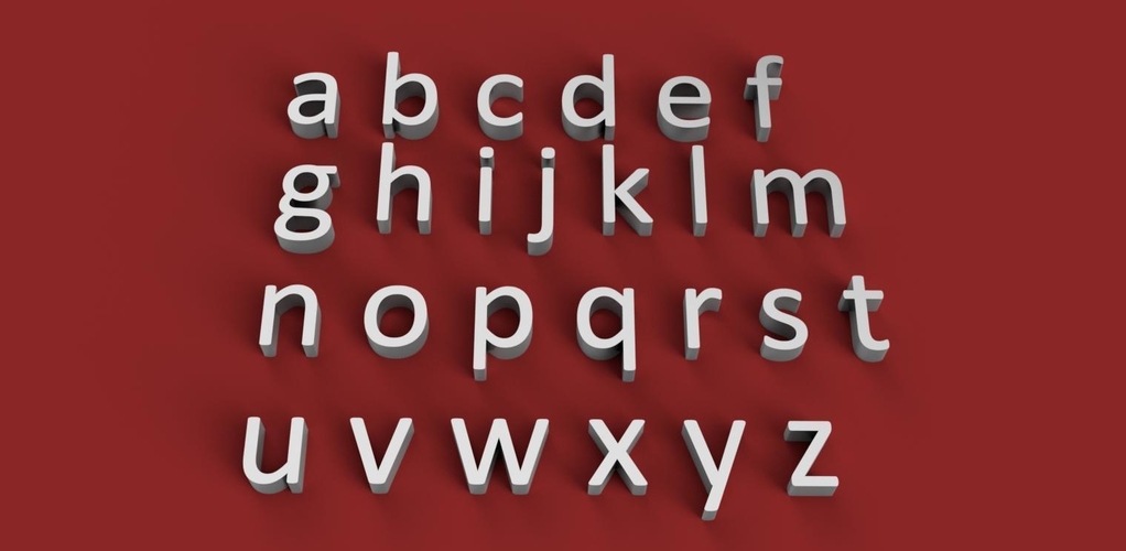 CALIBRI font lowercase 3D letters STL file
