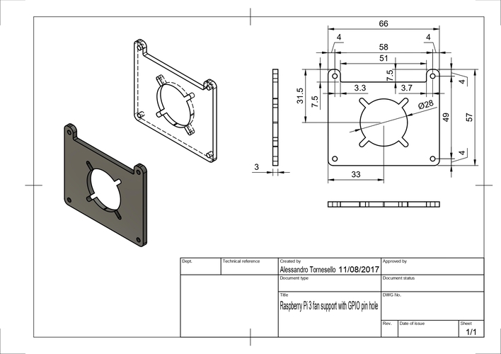 Raspberry Pi 3 Fan Support 3D Print 257542