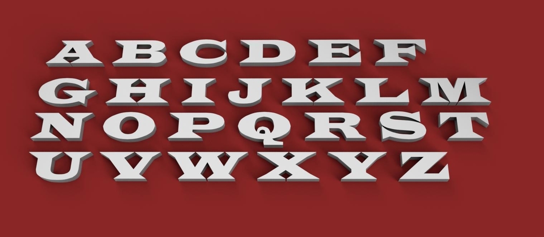 WIDE LATIN font uppercase 3D letters STL file