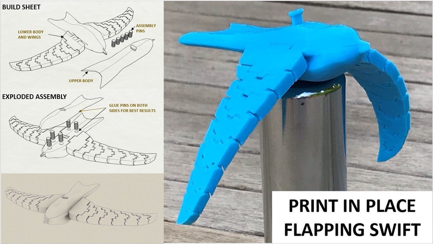 (Mostly) Print in place flapping swift 3D Print 257917