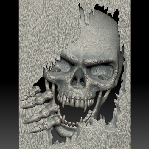 Skull monster bas-relief STL file for CNC or 3D printing