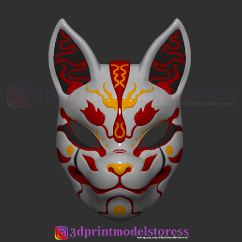 Japanese Fox Mask Demon Kitsune Costume Cosplay Helmet STL File