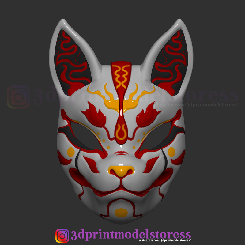Japanese Fox Mask Demon Kitsune Costume Cosplay Helmet STL File 