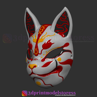 Japanese Fox Mask Demon Kitsune Costume Cosplay Helmet STL File  - Thumbnail 2