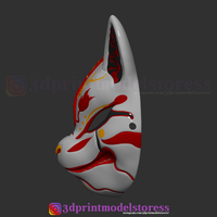 Japanese Fox Mask Demon Kitsune Costume Cosplay Helmet STL File  - Thumbnail 3