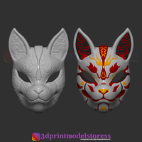 Japanese Fox Mask Demon Kitsune Costume Cosplay Helmet STL File  - Thumbnail 7