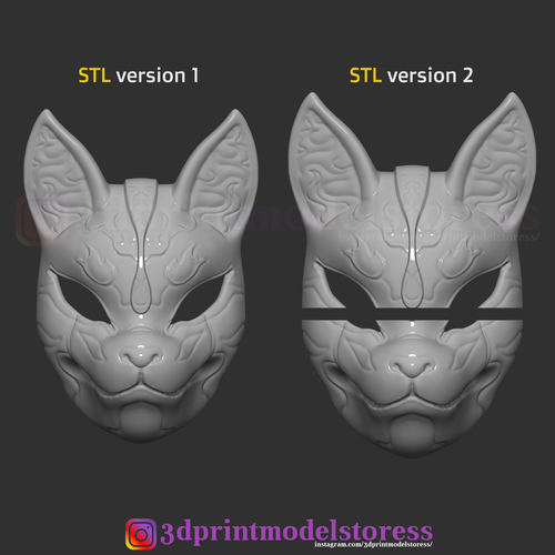 Japanese Fox Mask Demon Kitsune Costume Cosplay Helmet STL File  3D Print 261857