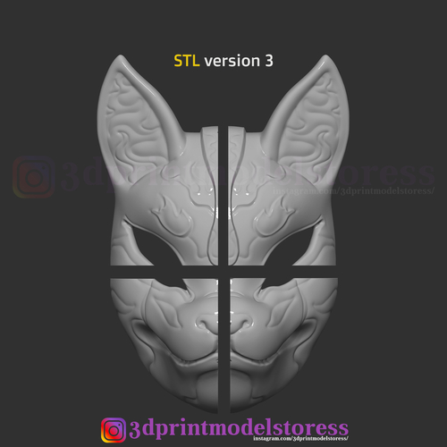 Japanese Fox Mask Demon Kitsune Costume Cosplay Helmet STL File  3D Print 261858