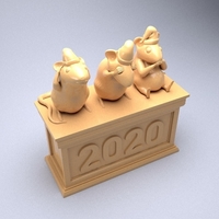 Three mouse souvenir 3D print model - Thumbnail 3