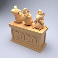 Three mouse souvenir 3D print model - Thumbnail 4