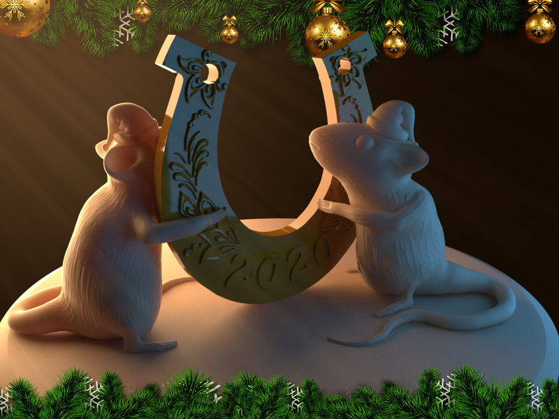 Mouse with a horseshoe 3D print model