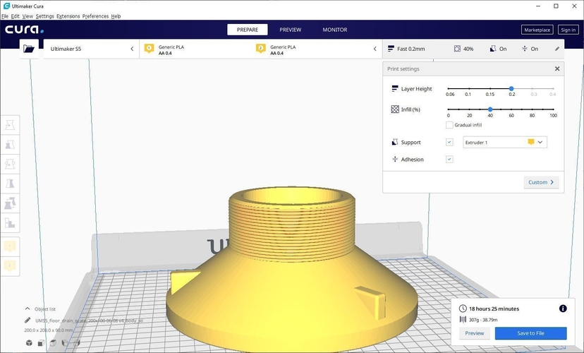 Floor Drain Grate Round 200x100 with 110 hole for balcony 3D Print 269673