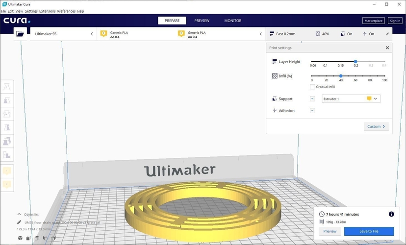 Floor Drain Grate Round 200x100 with 110 hole for balcony 3D Print 269674