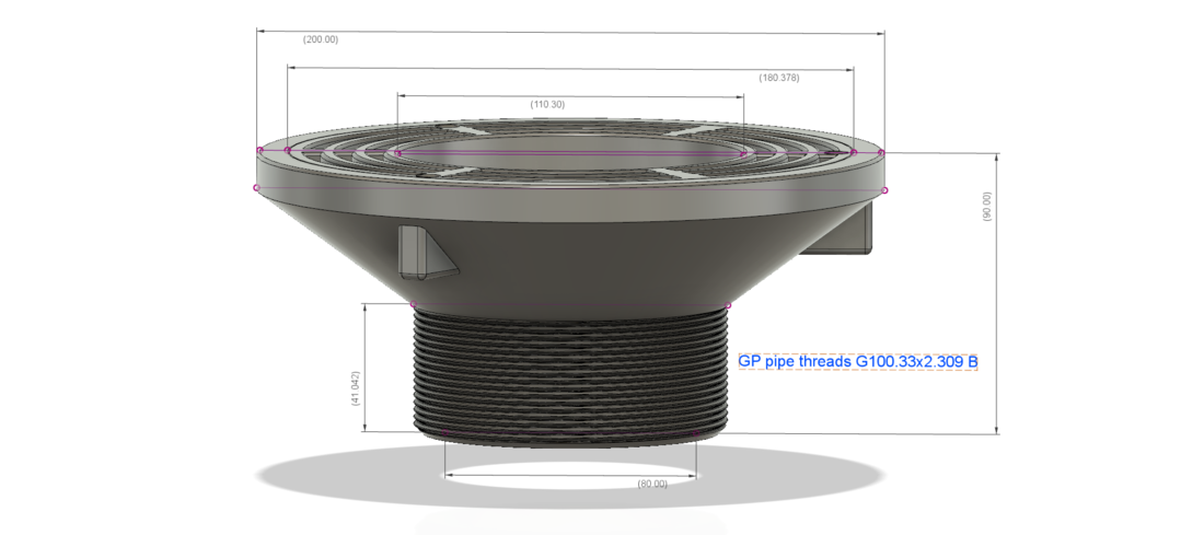 Floor Drain Grate Round 200x100 with 110 hole for balcony 3D Print 269678