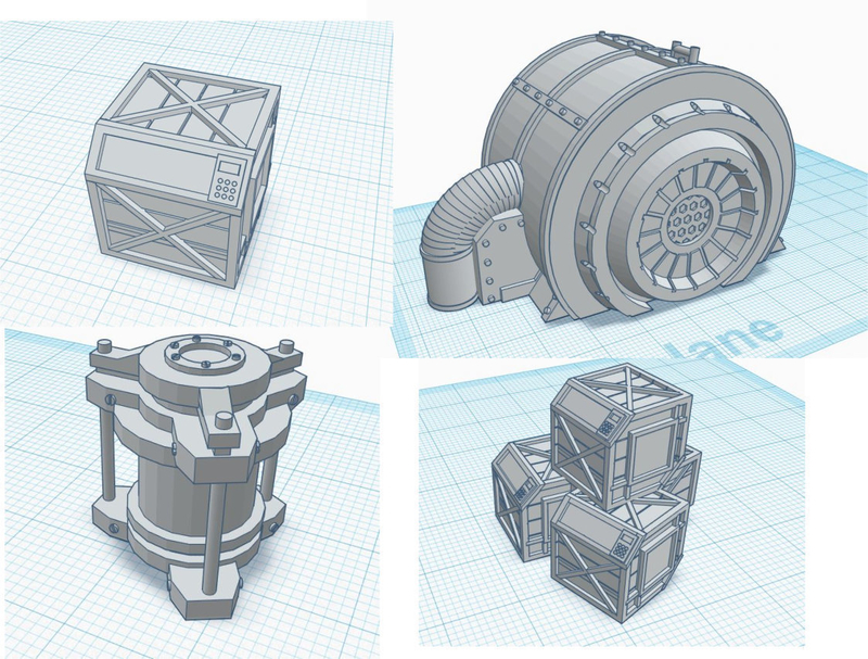 28mm scale scatter terrain - Crates, Power Cell and Turbine