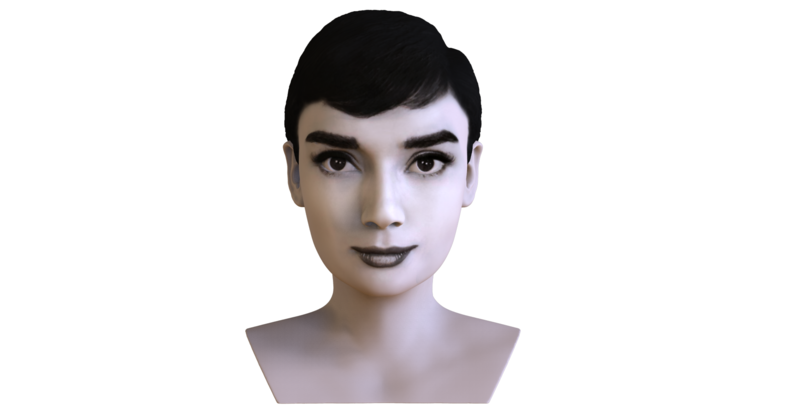 Audrey Hepburn black and white bust for full color 3D printing