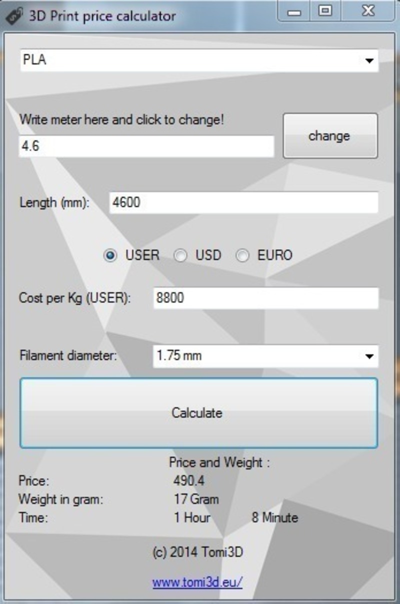 3D Print price calculator