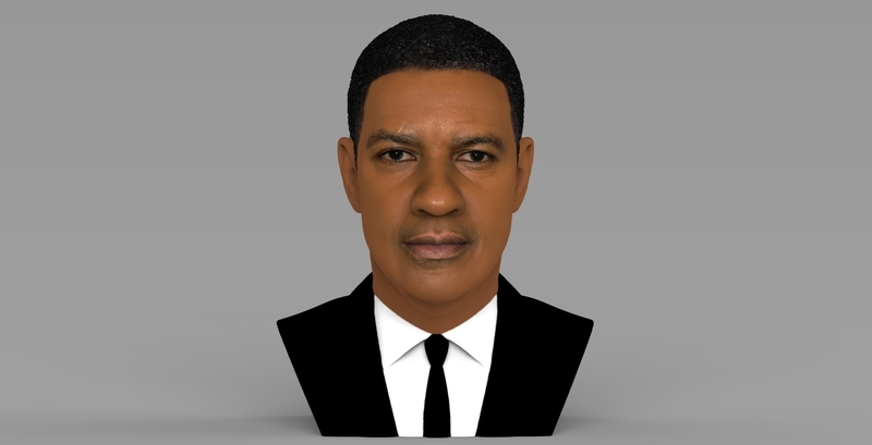 Denzel Washington bust ready for full color 3D printing