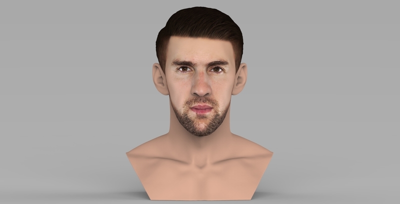 Michael Phelps bust ready for full color 3D printing