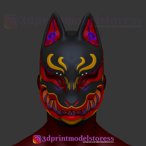 Japanese Fox Mask Demon Kitsune Cosplay Helmet STL File