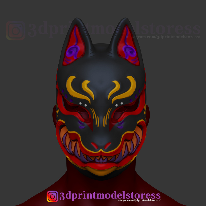 Japanese Fox Mask Demon Kitsune Cosplay Helmet STL File 