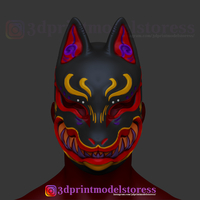 Small Japanese Fox Mask Demon Kitsune Cosplay Helmet STL File  3D Printing 275171