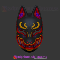 Japanese Fox Mask Demon Kitsune Cosplay Helmet STL File  - Thumbnail 2