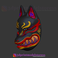 Japanese Fox Mask Demon Kitsune Cosplay Helmet STL File  - Thumbnail 3