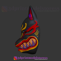 Japanese Fox Mask Demon Kitsune Cosplay Helmet STL File  - Thumbnail 4