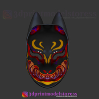 Japanese Fox Mask Demon Kitsune Cosplay Helmet STL File  - Thumbnail 6