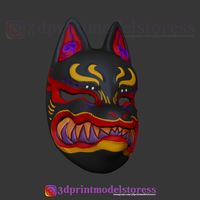 Japanese Fox Mask Demon Kitsune Cosplay Helmet STL File  - Thumbnail 7