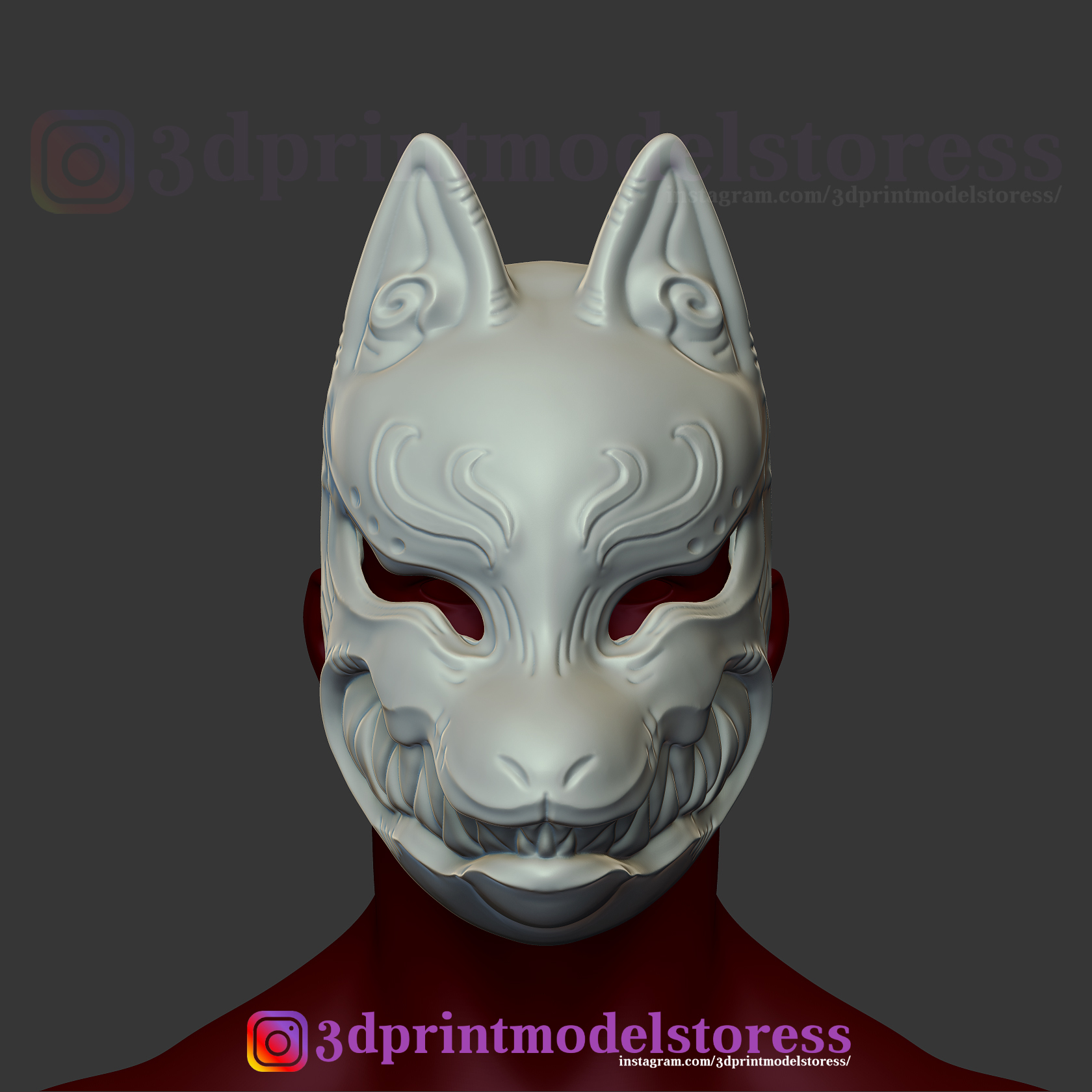 Lover springvand Spiritus 3D Printed Japanese Fox Mask Demon Kitsune Cosplay Helmet STL File by  3DprintmodelStore | Pinshape