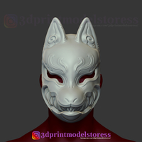 Japanese Fox Mask Demon Kitsune Cosplay Helmet STL File  - Thumbnail 8