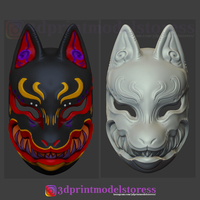 Japanese Fox Mask Demon Kitsune Cosplay Helmet STL File  - Thumbnail 9
