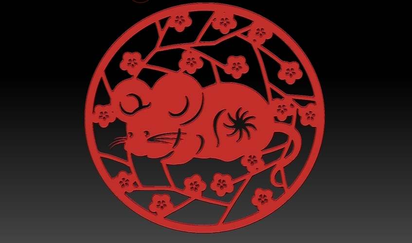 China Year of the Rat paper-cut down 1