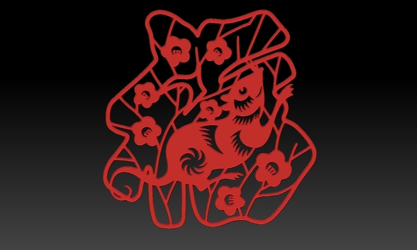 China Year of the Rat paper-cut down 2