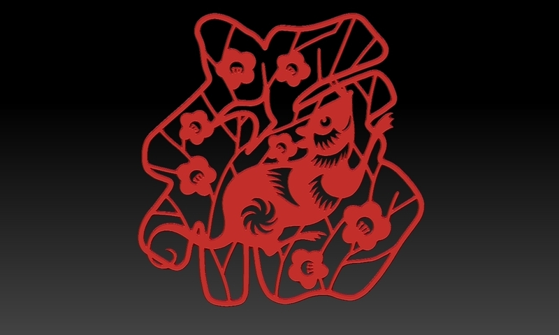 China Year of the Rat paper-cut down 2
