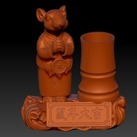 Chinese year of the Rat happy and prosperous pen holder - Thumbnail 1