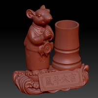 Chinese year of the Rat happy and prosperous pen holder - Thumbnail 3