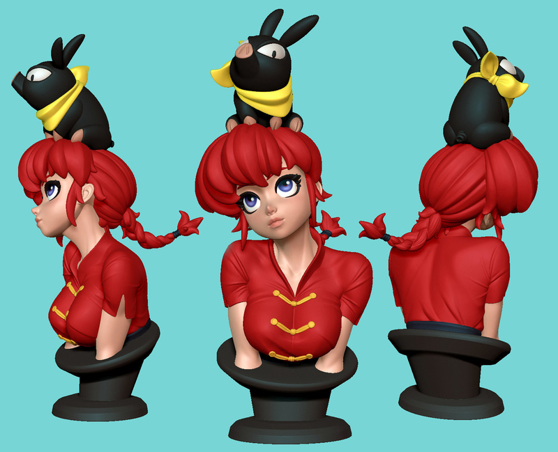 Anime Ranma and Pechan Bust 3D Print Model