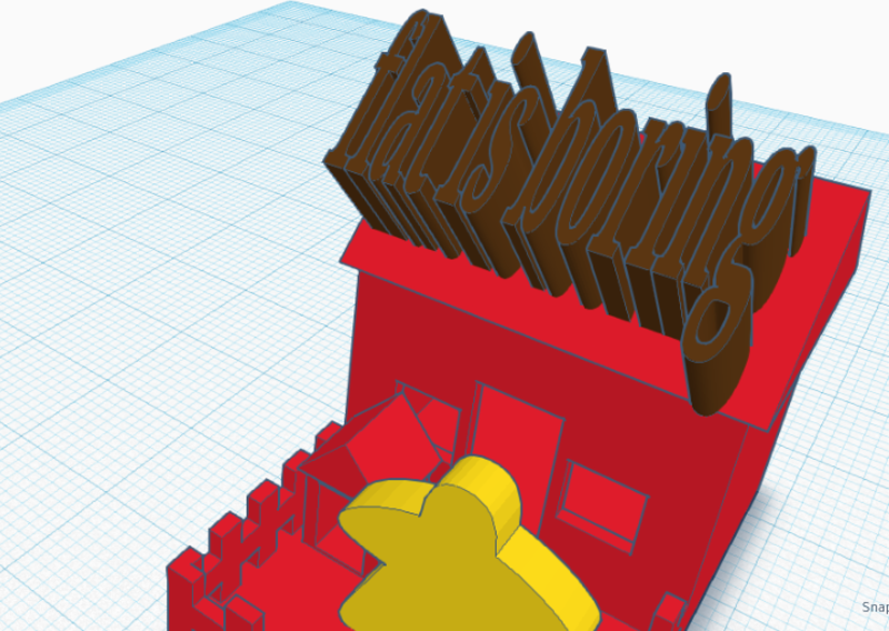 house with "flat is boring" sign