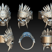 Native American Skull Ring 3D print model - Thumbnail 2
