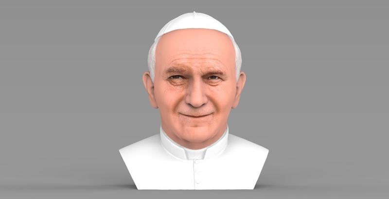 Pope John Paul II bust ready for full color 3D printing