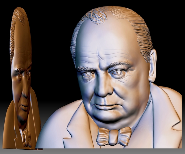 Churchill STL portrait 3d file bas-relief model for CNC