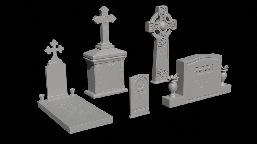 5 pack – Tombstones and gravestones 3D Print 285853