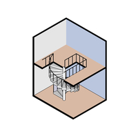 Spiral staircase with landing handrail railings and floor slabs - Thumbnail 1