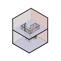 Spiral staircase with landing handrail railings and floor slabs - Thumbnail 2