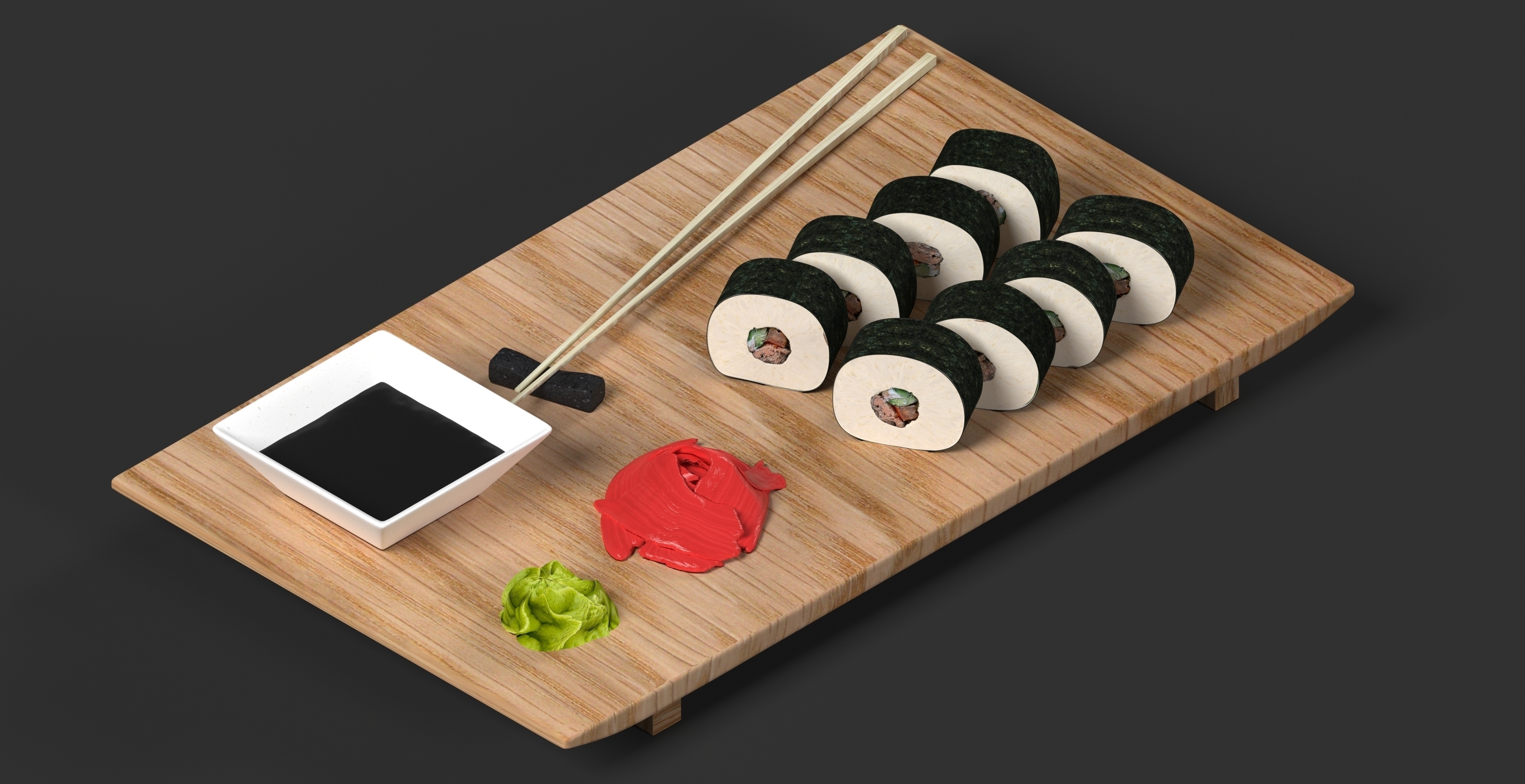 3D Printed Sushi on a Board by HighPoly