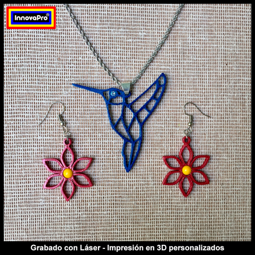 Flower Earrings and Hummingbird Pendant Set 3D Print 288171